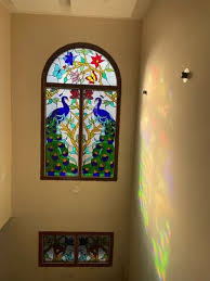 Multicolor Peacock Stained Glass Window