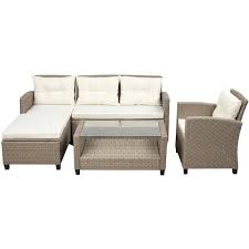 Wicker Outdoor Sectional Set With Beige