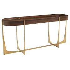 Brown Wood Gold Metal Console Table