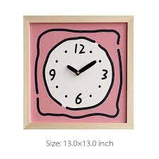Wood Square Clock Green Pink
