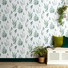 Dunelm Fern Green Wallpaper Green White