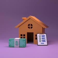 House Icon And Pack Of Dollars 3d Rendering