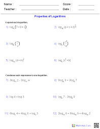 Logarithmic Functions Worksheets