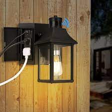 1 Light Black Dusk To Dawn Motion Sensor Outdoor Wall Lantern Sconce With Clear Glass And Built In Gfci And Usb S Wl108