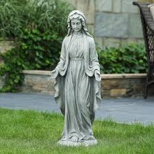 Luxenhome Gray Mgo Virgin Mary Garden Statue