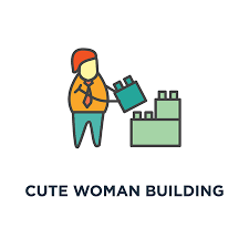 Cute Woman Building Block Wall Icon