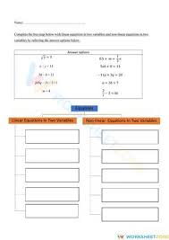 Linear Equation In Two Variable Worksheet