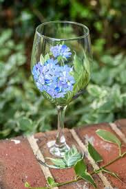 Hand Painted Hydrangea Wine Glass