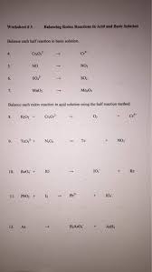 Worksheet 5 Balancing Redox Reactions