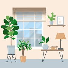 Interior With Big Window And Indoor Plants