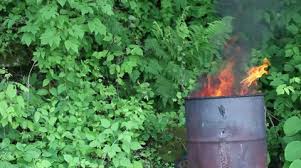 Trash Burn Barrel On Fire 1 Stock
