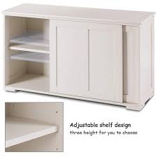 Forclover White Kitchen Cabinet Sideboard Cupboard Storage With Sliding Doors