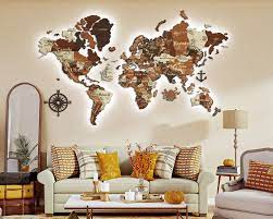 Rgb Led 3d Wooden World Map 3d