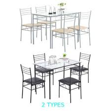 5 Piece Glass Dining Table Set 4 Chairs
