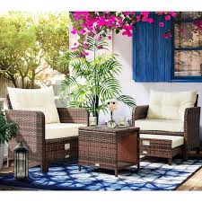 Pamapic 5 Piece Wicker Patio Furniture Set Outdoor Patio Chairs With Ottomans Beige