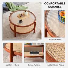 Walnut Modern Minimalist Circular Double Layer Wood Coffee Table