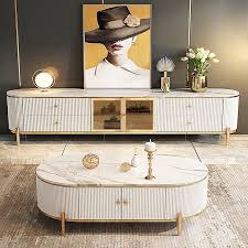 Modern White Tv Stand Oval Faux Marble