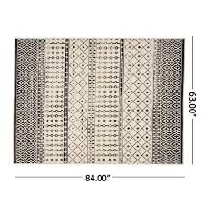 Noble House Detlaf 5 3 X 7 Indoor Outdoor Area Rug Black And Ivory