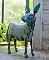 Recycled Metal Donkey Statue Yard Art