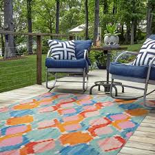 Linon Home Decor Panna Aqua And Orange 5 Ft W X 7 Ft L Washable Polyester Indoor Outdoor Area Rug Aqua Orange