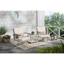 Hampton Bay Marina Point White Steel Outdoor Patio Swivel Lounge Chair With Cushionguard Almond Tan Cushions 2 Pack