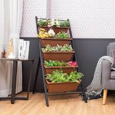 Tangkula 5 Tier Vertical Herb Garden Planter Box Outdoor Elevated Raised Bed Brown