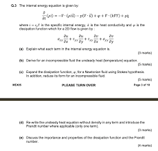 Q 3 The Internal Energy Equation Is