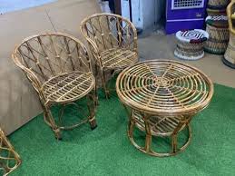 Cane Table And Chair Set Without Armrest