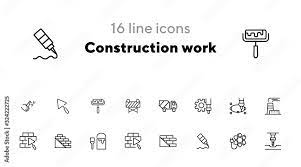 Line Icon Set Building Brick Paint