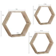 Oumilen 3 Piece Set Honeycomb Shaped Hanging Floating Shelf And Photo Frame Set Suitable For Home Decoration Brown