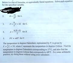 Equivalently Literal Equations Solve