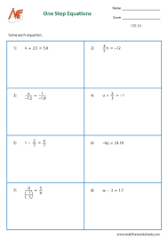 One Step Equation Math Fun Worksheets