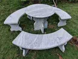 White Stone Garden Bench Table Set At