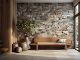 Modern Entrance Hall With Stone Tiles Wall
