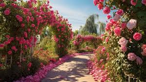 Enchanting Rose Garden In Full Bloom