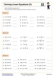 Solving Equations Worksheets Pdf
