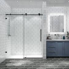 Xspracer 60 In W X 74 In H Double Sliding Frameless Shower Door In Black Stainless Steel With Clear Glass