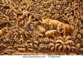 Carved Thai Elephant On Wood Frame