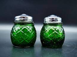 Pepper Shakers Green Glass Cruet Set