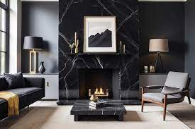 Sleek Black Marble Fireplace Surround