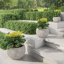 Earth Worth Gray Varying Sized Round Fiber Clay Planters Set Of 3