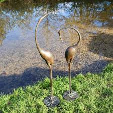 Modern Cranes Bronze Metal Garden Ornaments