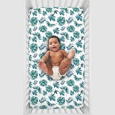 Nojo Palm Leaf Fitted Crib Sheet Green And White