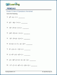 Pemdas Including Exponents K5 Learning