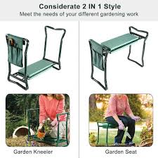 20 In Foldable Garden Kneeler Seat With Kneeling Soft Cushion Pad Tools Pouch Portable Gardener