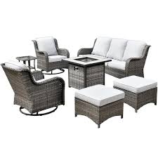 Wicker Patio Fire Pit Conversation Set