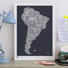 South America Type Map Screen Print