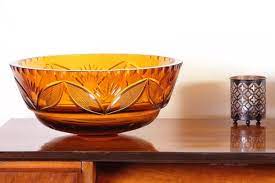 Vintage Bohemian Amber Cut Glass Bowl