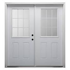 Mmi Door 60 In X 80 In White Internal Grilles Left Hand Inswing 1 2 Lite Clear Glass 2 Panel Primed Steel Prehung Front Door
