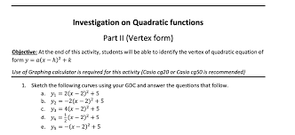 On Quadratic Functions Vertex Form
